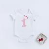 Ropa de fiesta para bebés de un año, color blanco puro, con dibujos animados, para escalar, de 0 a 2 años, con bolsa, ropa de fábrica.