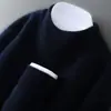 Suéter 100% Lana Pura para Hombre Otoño Invierno Cuello Semi Alto Engrosado Suave y Holgado Jersey Camisa Base Tejida Suéter de Cachemira