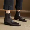Botines cortos de punta estilo británico, versátiles para otoño e invierno, botines negros de cuero genuino con tacón grueso sin cordones para mujer, botas Martin de comercio transfronterizo para el día a día