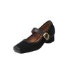 Zapatos Mary Jane de tacón bajo con punta cuadrada y punta de cerdo, estilo retro, de piel de oveja, para mujer, otoño, novedad