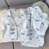 Pijama de Gaze de Algodão Puro com Desenho de Dachshund e Nuvem para Mulheres 2026 Novo Outono/Primavera Mangas Longas Cardigan Roupa de Casa Verão