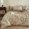 Conjunto de roupa de cama de dupla camada em gaze, com renda francesa, de linho e algodão espessado, para outono e inverno, incluindo uma capa de edredom, em estilo vintage