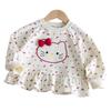 Sudadera de Punto para Niña Otoño 2026 Nuevo Estilo Linda y Elegante Camiseta de Manga Larga con Estampado de Dibujos Animados Gato Kt Falda Top