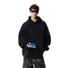 Moletom com Capuz Retro Americano Masculino de Alta Resistência com Mangas Raglan, Design de Fivela Metálica, Caimento Solto com Ombros Caídos e Bolso Canguru