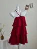 Elegante y Atractivo Vestido Halter Ajustado con Flores Tridimensionales para Mujer, Moderno y Favorecedor con Falda Escalonada de Retazos Volantes