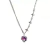 Dulce y Fresca Imprescindible para Niña Collar Personalizado Versátil Corazón de Diamante Morado Rosa Cadena para Clavícula de Mujer Accesorios de Lujo Accesible Diseño de Nicho