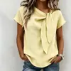 2025 Nueva Ropa de Mujer Europea y Americana de Comercio Exterior Transfronterizo Bestseller de Amazon Camiseta Casual de Manga Corta con Cuello en V y Lazo Top para Mujer