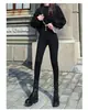 Calça Skinny Jeans Preta Esticada Rasgada de Cintura Alta para Mulheres, Calça Lápis Rasgada de Corte Slim, Calça Longa Emagrecedora
