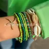 Joyería Europea y Americana, Pulsera de Cuentas Verdes Estilo Étnico Bohemio, Pulsera de Cristal Apilable de Diseño Moderno