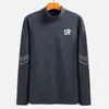 Roupa íntima térmica com forro de veludo, espessa e quente, camiseta de base masculina com gola alta, camiseta de manga longa de cor sólida, top de outono