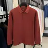 Camisa Polo de Seda e Algodão Outono Algodão Puro Manga Longa Masculina Meia-idade Casual de Negócios Cor Sólida Versátil Gola Polo Camiseta Roupa Masculina
