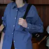 Estilo Miu Estilo Francês Clássico Retrô Xadrez Azul Simples Manga Longa Sobreposto Elegante para o Dia a Dia Primavera e Outono Nova Camisa para Mulheres