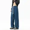 Otoño/Invierno 2026 Nuevos Jeans Unisex Casuales de Pierna Ancha Recta Sueltos, Trendy, Versátiles, con Cordón, Cintura Totalmente Elástica