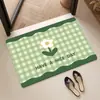 Alfombrilla de Piso de Barro de Diatomeas con Diseño de Osmanthus Cuadros Verdes Frescos para Baño, Absorbente de Agua, Antideslizante, Resistente al Desgaste, Felpudo para Entrada del Hogar