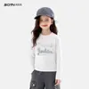 Camiseta Infantil de Manga Longa Roupas de Outono 2026 Novas Roupas Infantis Estilosas para Crianças Maiores Tops Casuais de Outono Camisetas Básicas para Meninas