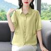 2025 Verão Novo Top Solto plus size Camisa de manga curta Camisa pequena para mãe Algodão Linho Respirável Cobertura de Carne Emagrecimento Tendência