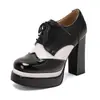 Novo Modelo 2026 Sapatos Mary Jane com Plataforma Grossa de Camada Dupla, Salto Alto Robusto, Sapatos Femininos Estilo de Rua, Sapatos de Cadarço Monocromáticos Color-Blocking para Exportação