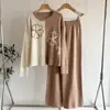 Conjunto de Duas Peças Europeu e Americano Transfronteiriço: Suéter Tricot Color Block + Calça Wide Leg Tendência 2025 Novo Terno Solto