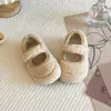 Zapatos Mary Jane de Color Sólido para Niñas, Nuevo Estilo Otoño e Invierno, Lindos y Originales Zapatos de Algodón con Velcro, Zapatos Planos de una Sola Suela con Forro de Felpa
