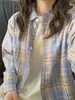 Cárdigan Retro Lujo Ligero Camisa a Cuadros Amarilla y Azul Diseño de Primavera, Verano y Otoño para Mujer Top de Manga Larga Chaqueta para Mujer Tendencia
