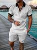Camisa POLO Masculina de Verão com Zíper e Estampa 3D, Tamanho Grande, Casual, Conjunto Europeu e Americano, Shorts Masculino com Gola