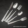 Venta al por mayor de vajilla de acero inoxidable con patrón bilateral dorado transfronterizo, cuchillo para bistec de comida occidental para hotel, tenedor de cuchillo con textura dorada, cuchara