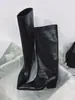 Botas altas de punta de moda europea y americana, minimalistas y sofisticadas, botas de pierna ancha con tacón de cuña de color liso, botas de tacón alto versátiles para mujer