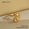 Anillo de Acero Inoxidable Hueco con Piedra Ojo de Tigre, Venta Caliente Transfronteriza Europea y Americana, Diseño de Nicho y Sensación de Alta Gama, Anillo para Dedo Índice al por Mayor