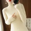 Suéter de punto para mujer, otoño transfronterizo, cuello alto apilado, nuevo 2025, ajuste ceñido, capa base acanalada de manga larga