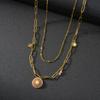Estilo retro ins francés cadena de doble capa repujado de oro de 14K collar de flor de arroz personalidad femenina todo lo combina joyería para el cuello de acero de titanio