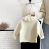 Suéter elegante de color liso con cuello de loto para niña, nueva camisa de invierno 2024 para niña pequeña, cálida y combinable con todo.