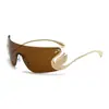 Gafas de sol de una sola pieza sin montura con borde metálico de cisne pequeño, Gafas de sol de moda callejera personalizadas para mujer, Gafas transfronterizas europeas y americanas de alta gama