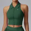 Cuello Solapa Cremallera Antishock Integrado Chaleco de Yoga Anticaída Ropa de Tenis Verano Fitness Sujetador Deportivo Sin Mangas