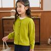 Cardigan de Punto de Lana de Color Puro con Calados Estilo Coreano para Niñas Ropa Exterior de Manga Larga Suéter Básico de Cuello Redondo para Bebé