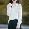 Cardigan Tricotado com Manga de Crochê Recortada para Mulheres Novo Solto e Fashionável Gola Polo Quente Suéter Jaqueta Base