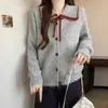 Cardigã suéter de lapela simples e suave estilo coreano para mulheres, novo top de malha elegante de outono e inverno para mulheres