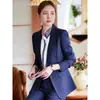 Blazer de Rayas Azules Conjunto de Traje para Mujer Primavera y Otoño Temperamento Profesional Uniforme de Trabajo para Banco Recepción de Hotel