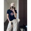 Linda y juvenil camiseta coreana de estilo holgado con bordado adelgazante, top casual de manga corta de dibujos animados para mujer, nuevo modelo de verano H072001