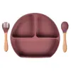 En Stock Vajilla Infantil Compartimentada Tazón de Silicona con Ventosa para Bebé Cuchara para Bebé Plato de Silicona con Popote Integrado