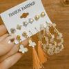 Set de Pendientes Geométricos Dorados Retro de Venta Caliente Transfronteriza para Mujer, Pendientes de Aro con Perlas de Moda, Pendientes con Incrustaciones de Diamantes al por Mayor