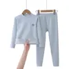 2026 Conjunto de ropa interior térmica de algodón de color AB, sin costuras y engrosado para niños y niñas, tops y pantalones de otoño, ropa para el hogar, pijamas