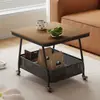 Mesa de té móvil, mesa auxiliar para sofá de sala de estar, mesita de noche, carrito con ruedas y tapa de vidrio, mesa de té pequeña para uso doméstico, hecha de losa de roca
