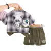 Conjunto de Verano para Niños 2026 Nuevo Elegante Camisa a Cuadros de Manga Corta y Pantalones Cortos Conjunto de Tres Piezas Ropa para Bebés