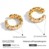Brincos Yuhui de Aço Titânio Transfronteiriços em Forma de C, Semicírculo com Design Vazado e Diamantes Incrustados, Brincos de Aço Inoxidável Banhados a Ouro com Sensação de Luxo Leve e Alto Padrão