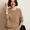 Suéter de Punto Calado con Cuello Redondo de Cachemira Nuevo Otoño/Invierno 2025 Camiseta Base de Moda Suéter Elegante