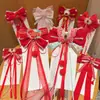 Horquilla para el Cabello con Cinta de Lazo Estilo Antiguo Accesorios para el Cabello Niños Nuevo Año Rojo Festivo Horquilla Niña Traje Han Tocado