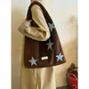 Bolso de Hombro de Lana Bordado de Estrella Retro Coreano Nuevo Bolso Tote Casual Simple para el Trabajo Gran Capacidad Bolso de Axila