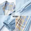 Chaqueta transfronteriza para hombre y mujer, nuevo top de marca a cuadros moderno, abrigo casual holgado de estilo americano con patchwork para pareja de otoño, cuello alto