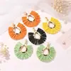 Europa y Estados Unidos nuevos pendientes creativos de rafia con forma de abanico, pendientes creativos exagerados de color origami, pendientes de moda huecos