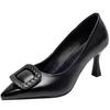 Zapatos de tacón alto de aguja para mujer, de primavera 2023, con hebilla cuadrada y punta de una sola capa, a la moda.